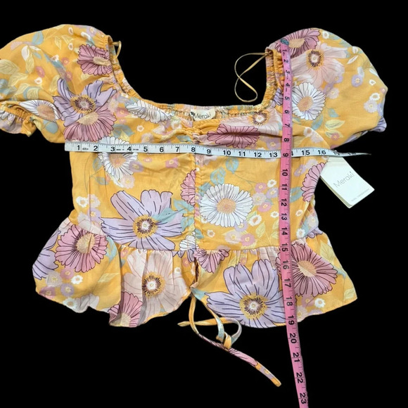 NWT Meraki Floral crop blouse XL Cottagecore puff sleeve - Picture 4 of 7